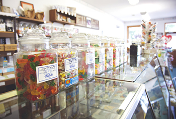 A photo of jars of candy at Wittich's Candy Shop in Circleville, Ohio.