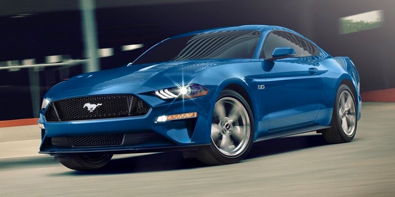 A blue 2023 Ford Mustang