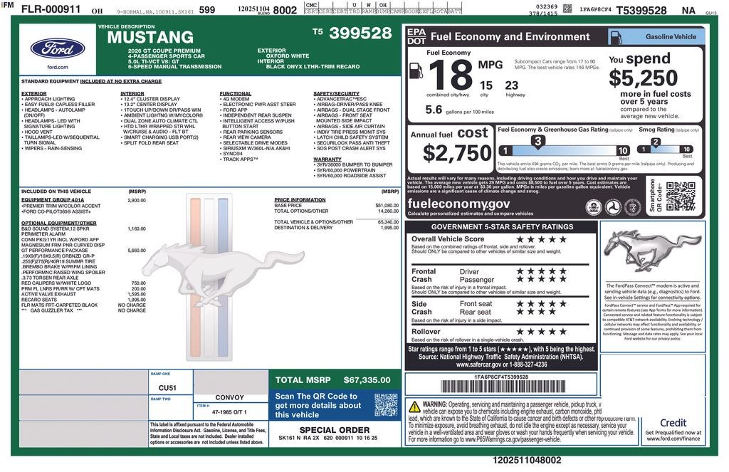 2026 Ford Mustang GT Premium Performance Package