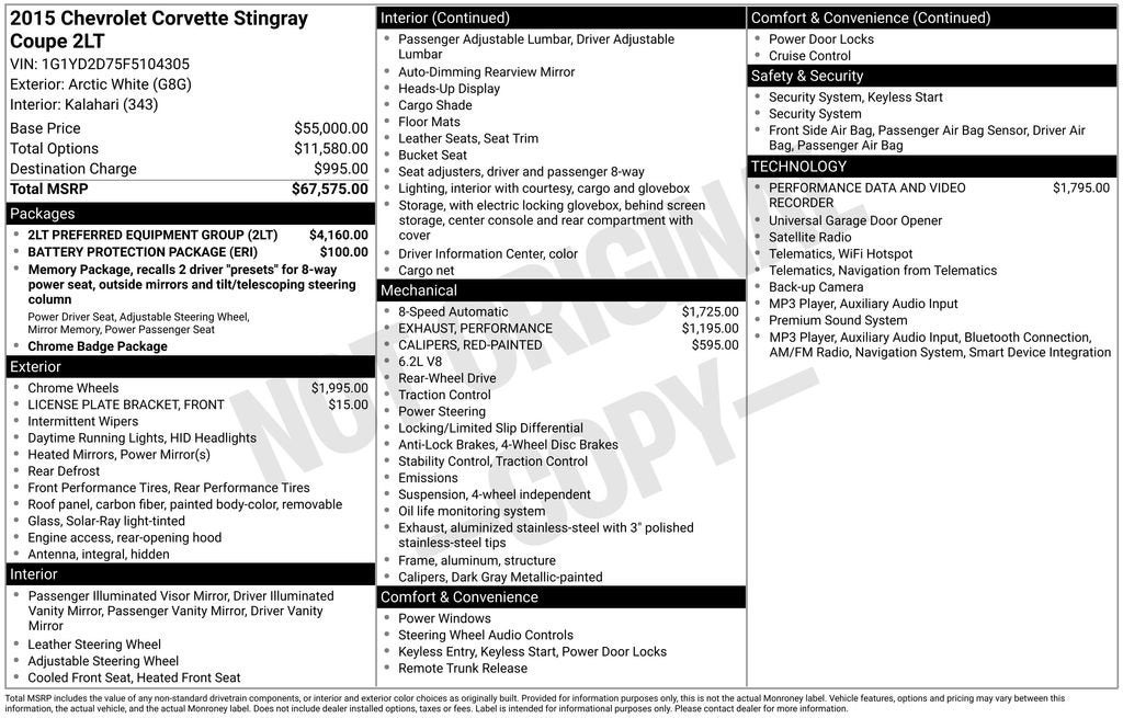 2015 Chevrolet Corvette Stingray 2LT
