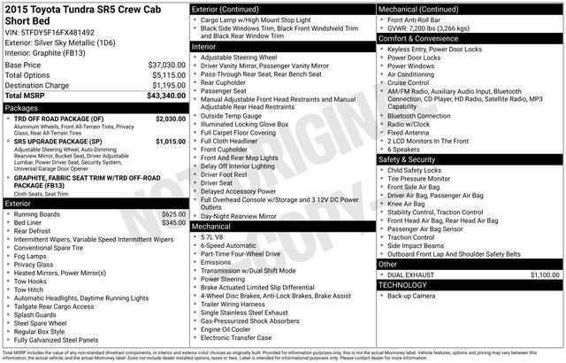 2015 Toyota Tundra 4WD Truck SR5