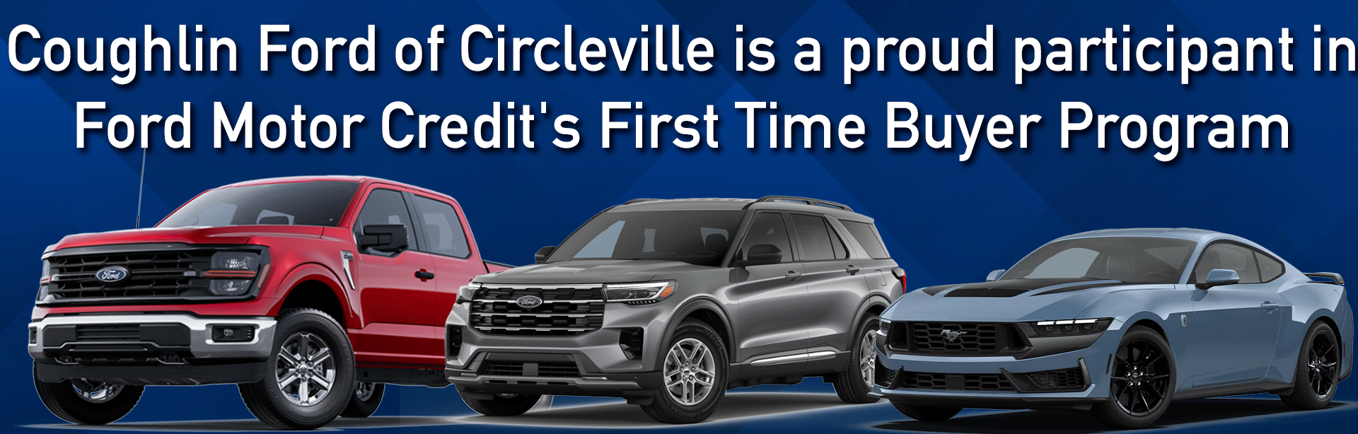 Ford vehicle lineup on blue background 